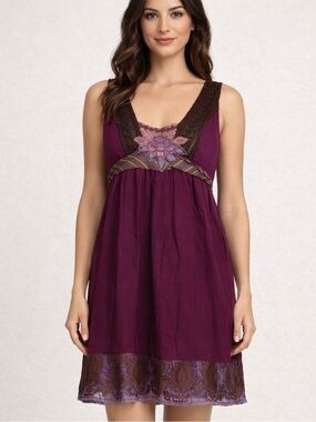 Vintage Free People Dress Y2K Boho Crochet Lace Empire Waist Festival S